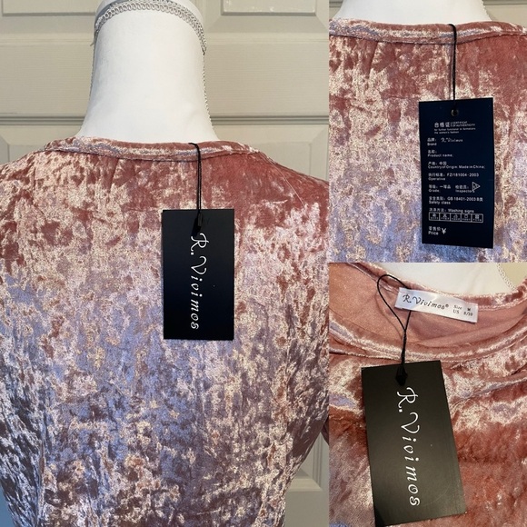 R. Vivimos Pink Velvet Mini T-Shirt Short Sleeve Women’s Dress Medium NWT - Picture 7 of 11